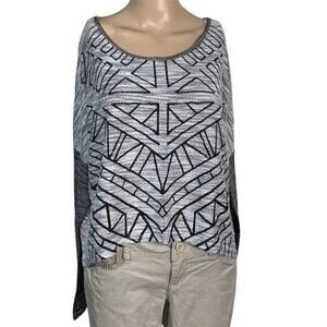 Buttons Womens Sweater High Low Geo Pattern Long Sleeve Pullover Medium